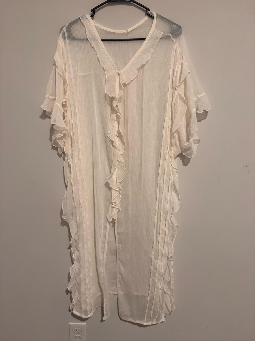 Sheer Ruffle Front Maxi Dress - Ivory